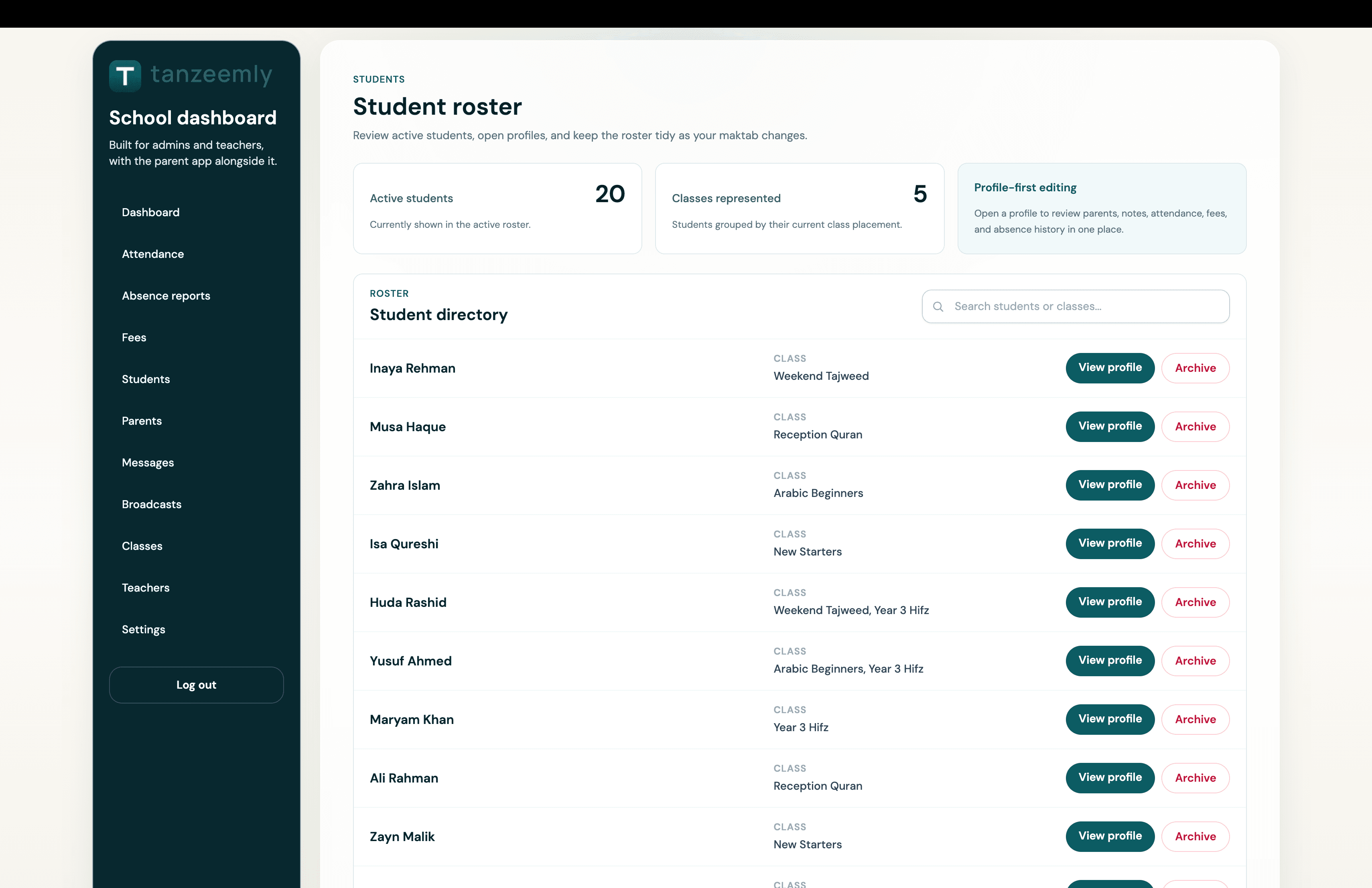Tanzeemly web dashboard